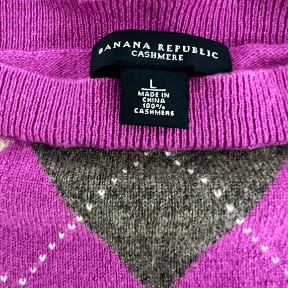 Banana Republic Orchid Argyle 100% Cashmere Sweater – Size M - Picture 7 of 8